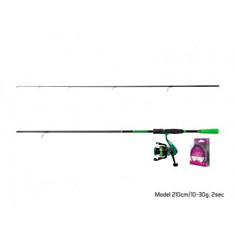 Přívlačový set Delphin GreenSpin prut Wasabi Spin 2,10m 10-30g + naviják Elixir 2000
