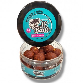 Boilies v dipu JV Baits Chilli - Kreveta 300ml