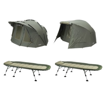 Bivak Mivardi New Dynasty + přehoz + okna + 2x lehátko Comfort XL6