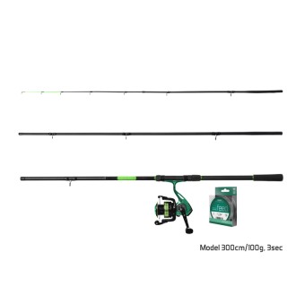 Feederový set Delphin GreenFEED 3,00m 100g + Naviják 3T + Vlasec Method FEED 200m
