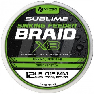 Nytro Šňůra Sublime X8 Sinking Feeder Braid 150m 0,08mm 4,1kg