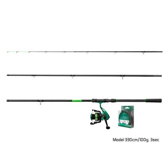 Feederový set Delphin GreenFEED 3,00m 100g + Naviják 3T + Vlasec Method FEED 200m