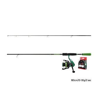 Přívlačový set Delphin GreenSpin prut Wasabi Spin 2,40m 10-30g + naviják Elixír 3000
