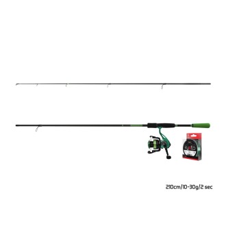 Přívlačový set Delphin GreenSpin prut Wasabi Spin 2,40m 10-30g + naviják Elixír 3000