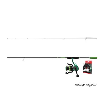 Přívlačový set Delphin GreenSpin prut Wasabi Spin 2,40m 10-30g + naviják Elixír 3000