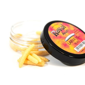 Revol Baits nástraha Larva 35mm příchuť sýr-česnek, barva světle žlutá 15ks