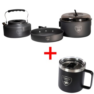 Akční set Sada nádobí s konvičkou + Nerezový thermo hrnek 400ml Giants Fishing