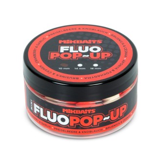 Mikbaits Mini Plovoucí fluo boilie 100ml Brusinka Česnek