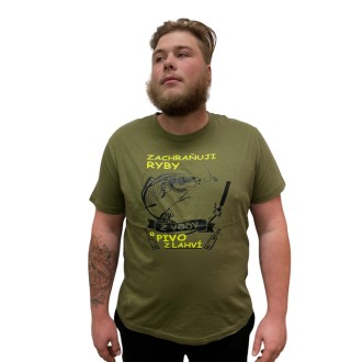 Pánské triko LK Baits Khaki Zachraňuji ryby