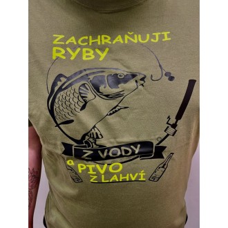 Pánské triko LK Baits Khaki Zachraňuji ryby