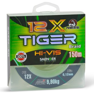 Saenger šňůra Hi-Vis Tiger Braid 12X 0,18mm 16,1kg 150m Yellow Green