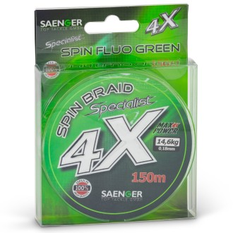 Saenger šňůra Specialist Spin Braid 4X 0,18mm 14,6kg 150m Fluo Green