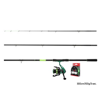 Feederový set Delphin GreenFEED 3,30m 100g + Naviják 4T + Vlasec Delphin Kyoto Fluo Zelený 0,26mm 200m