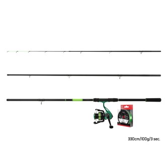 Feederový set Delphin GreenFEED 3,30m 100g + Naviják 4T + Vlasec Delphin Kyoto Fluo Zelený 0,26mm 200m