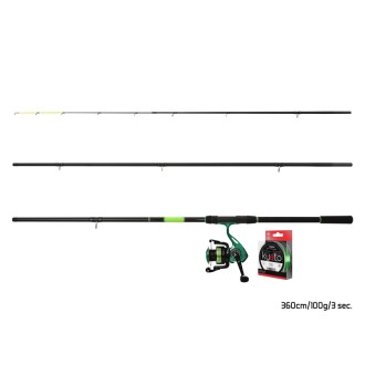 Feederový set Delphin GreenFEED 3,30m 100g + Naviják 4T + Vlasec Delphin Kyoto Fluo Zelený 0,26mm 200m