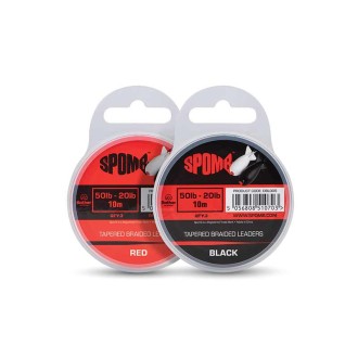 Ujímaný pletený šokový návazec Fox Spomb Tapered Braided Leaders Red & Black