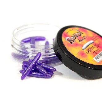 Revol Baits nástraha Larva 35mm příchuť sýr-česnek, barva fialová perleť 15ks