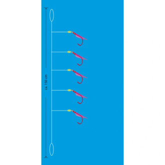 Aquantic návazec Real Skin Leader Rig 5 háčků velikost 4 délka 150cm pink