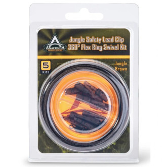 Anaconda sada klipů Safety Lead Clip 360° Flex Ring Swivel Kit Jungle hnědá 5 setů