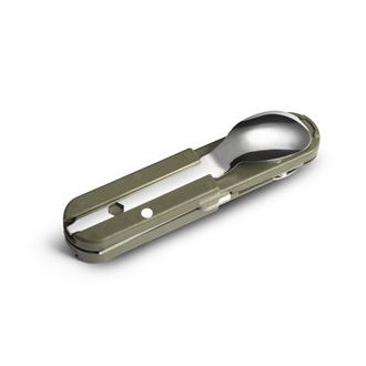 BIVOUAC CAMP KNIFE ARMY GREEN HANDLE - TEXTILE POUCH - FORK and SPOON