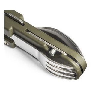 BIVOUAC CAMP KNIFE ARMY GREEN HANDLE - TEXTILE POUCH - FORK and SPOON