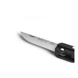 BIVOUAC CAMP KNIFE BLACK HANDLE - TEXTILE POUCH - FORK and SPOON