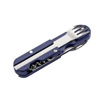 BIVOUAC CAMP KNIFE BLUE HANDLE - TEXTILE POUCH - FORK and SPOON