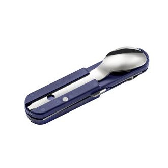 BIVOUAC CAMP KNIFE BLUE HANDLE - TEXTILE POUCH - FORK and SPOON