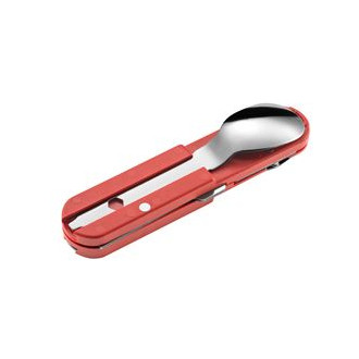 BIVOUAC CAMP KNIFE RED HANDLE - TEXTILE POUCH - FORK and SPOON