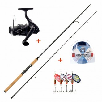 Přívlačový set Mistrall Lamberta XR Spin 2,40m 15-40g s navijákem,vlascem a třpytkami