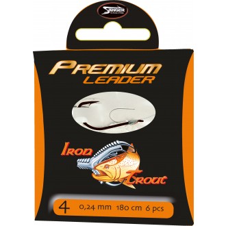 IRON TROUT návazec premium leader, 220 cm, vlasec 0,16 mm, háček č. 12, 10 ks/bal