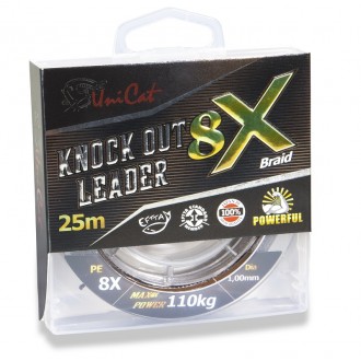 Uni Cat šňůra na návazce Knock Out Leader 8-X, 0,9 mm, 96 kg, 25 m