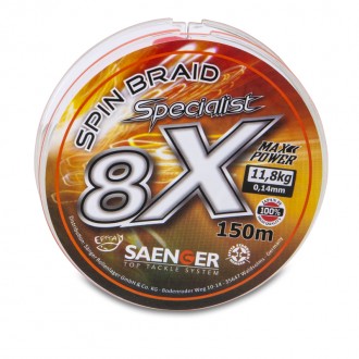 Saenger šňůra 8 X Specialist Spin Braid 150 m 0,21 mm oranžová