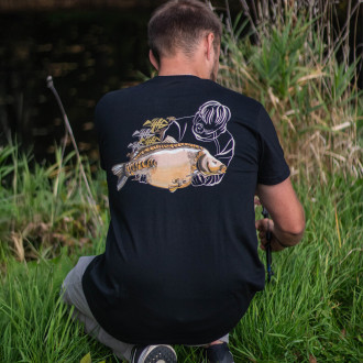 Tričko Giants Fishing pánské černé Lysec s rybářem