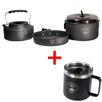 Akční set Sada nádobí s konvičkou + Nerezový thermo hrnek 400ml Giants Fishing