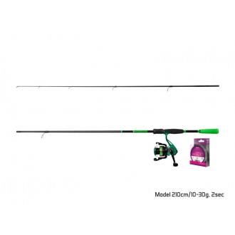 Přívlačový set Delphin GreenSpin prut Wasabi Spin 2,10m 10-30g + naviják Elixir 2000