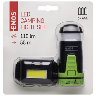 Sada LED čelovky a kempingové LED svítilny Emos